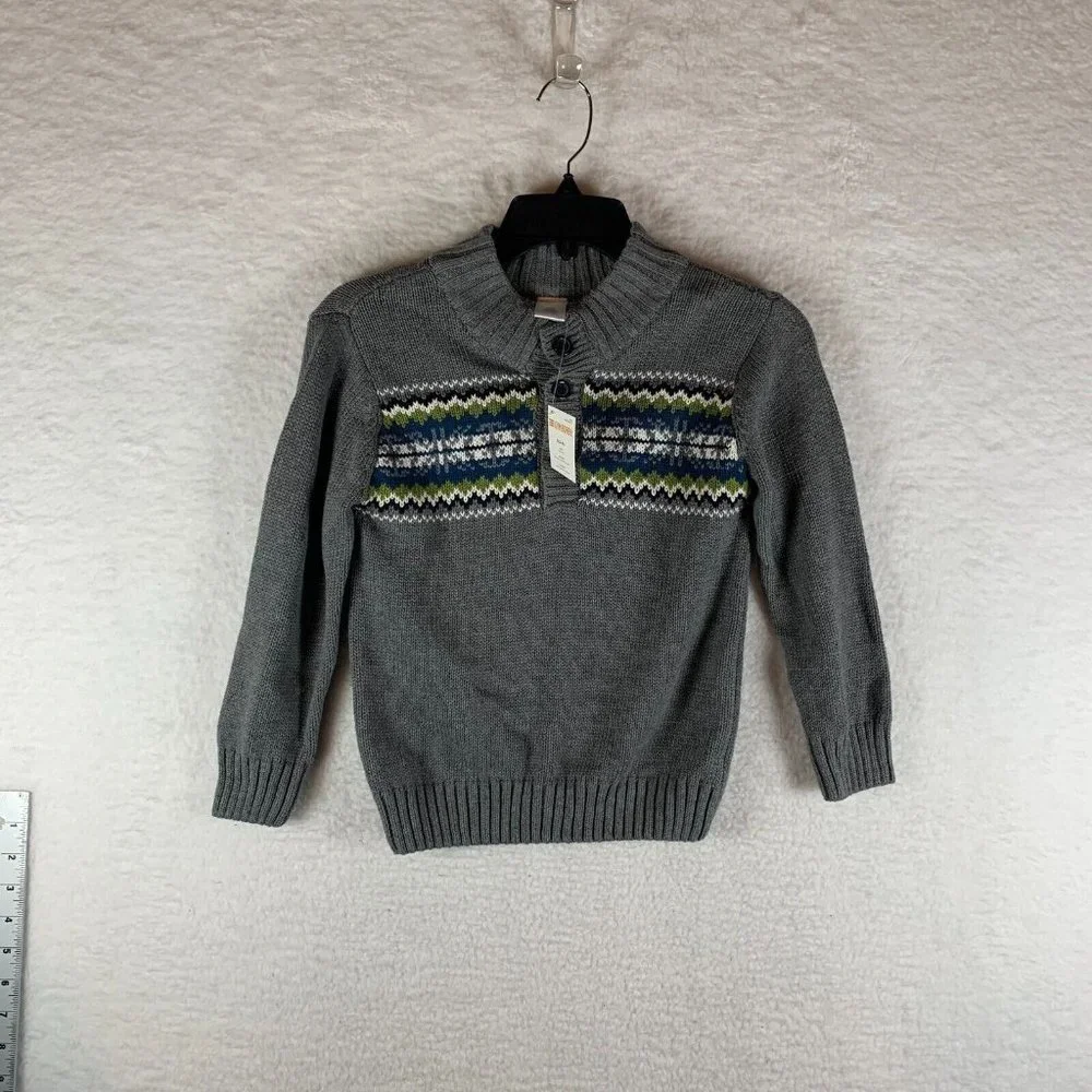 Gymboree Kids Fair Isle Grey Sweater Fleece Neck Lining Size 5-6‎ NWT 6474